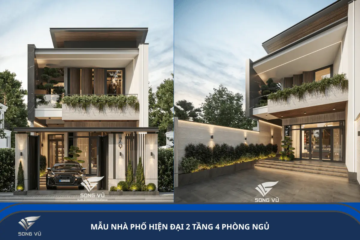 MẪU NHÀ PHỐ HIỆN ĐẠI 2 TẦNG 4 PHÒNG NGỦ