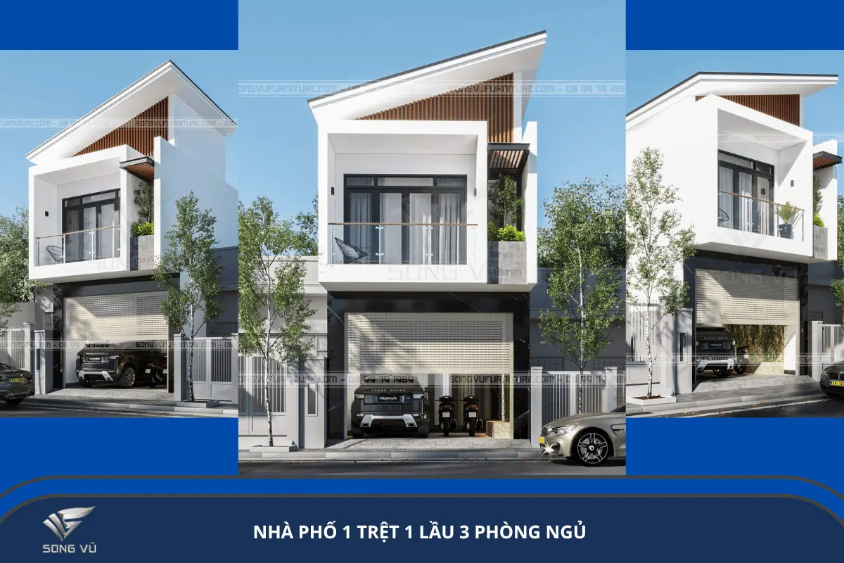 Nhà phố 2 tầng 3 phòng ngủ mái lệch